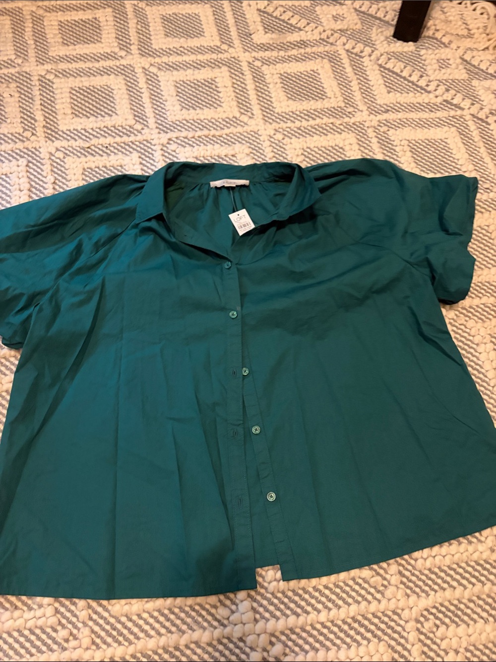 LOFT Teal Short-Sleeve Button-Down Shirt